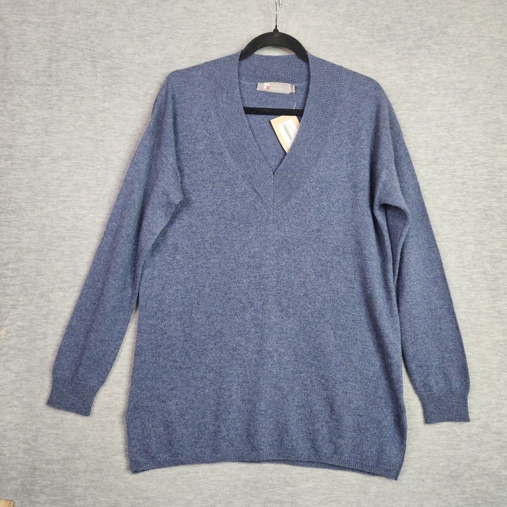 Tina Stephens Men's V-neck Blue Cashmere sweater Size S New